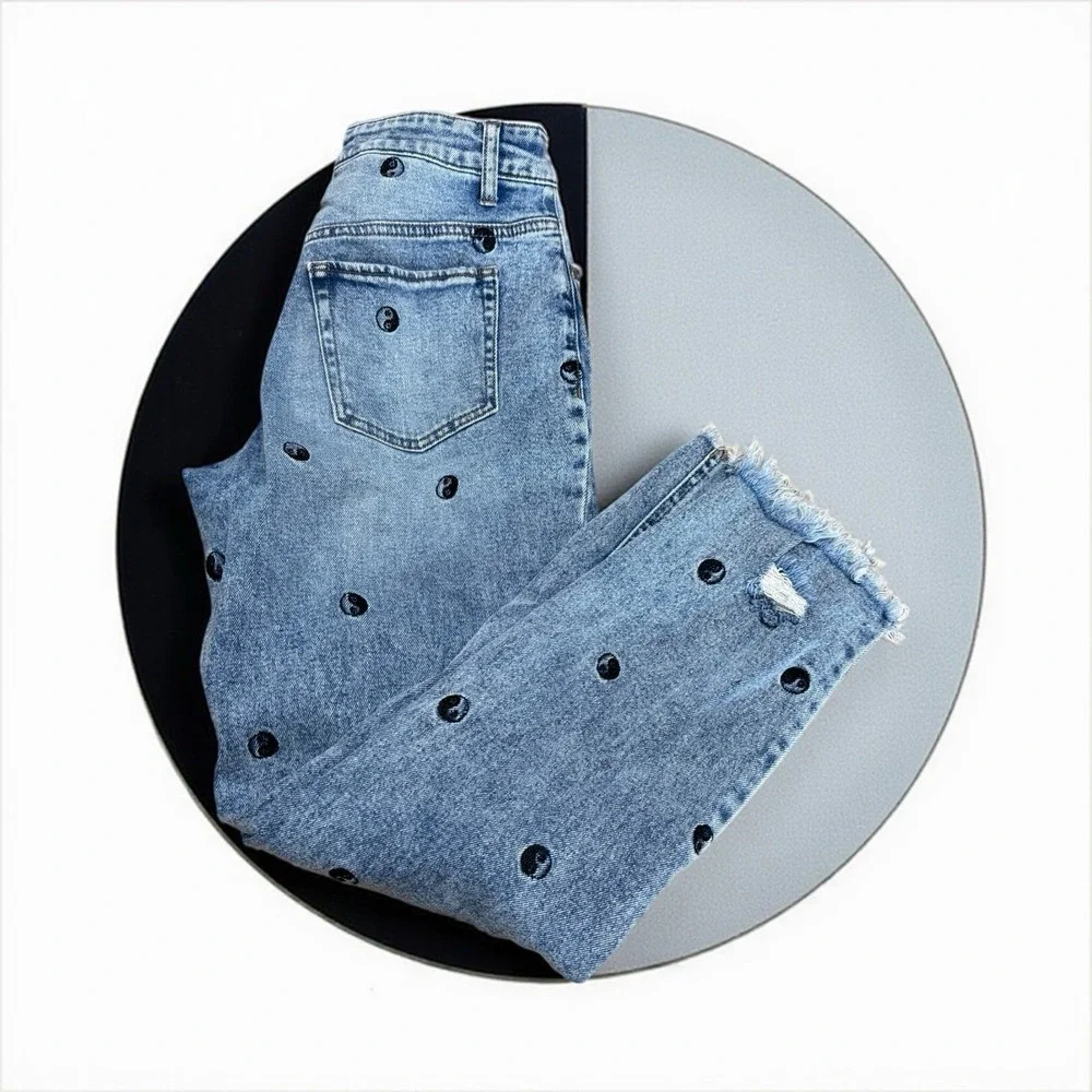 Tinseltown Juniors Sz 9 The Mom Jeans Blue Hi-Rise Yin & Yang‎